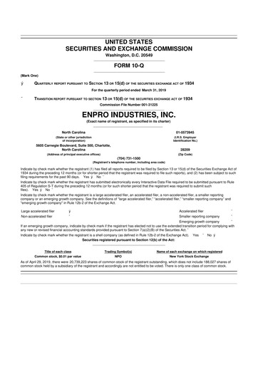 Thumbnail EnPro Industries
 10-Q Quarterly Report FY2019 