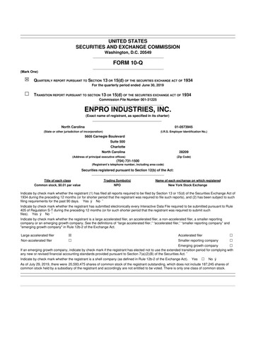Thumbnail EnPro Industries
 10-Q Quarterly Report FY2019 
