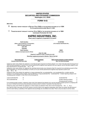 Thumbnail EnPro Industries
 10-Q Quarterly Report FY2020 