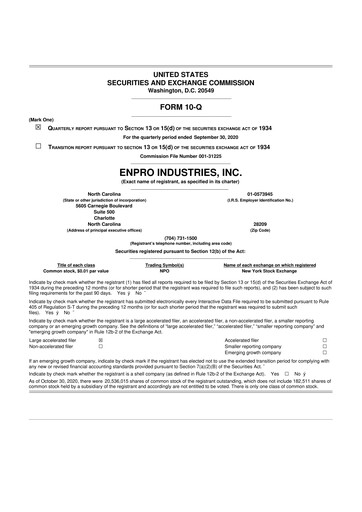 Thumbnail EnPro Industries
 10-Q Quarterly Report FY2020 