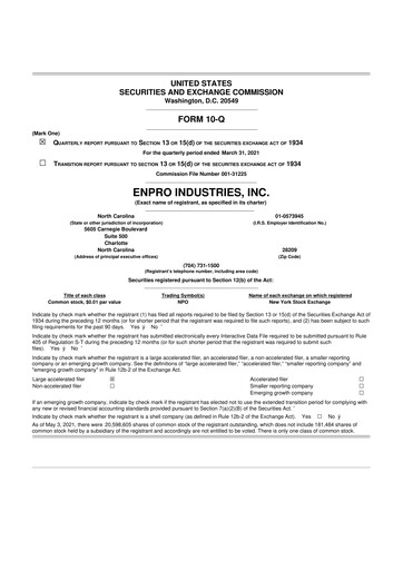 Thumbnail EnPro Industries
 10-Q Quarterly Report FY2021 