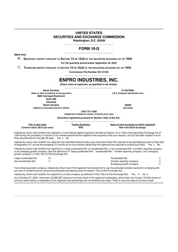 Thumbnail EnPro Industries
 10-Q Quarterly Report FY2022 