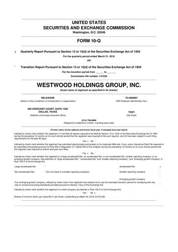 Vorschaubild Westwood Holdings Group 10-Q Quartalsbericht 2018 