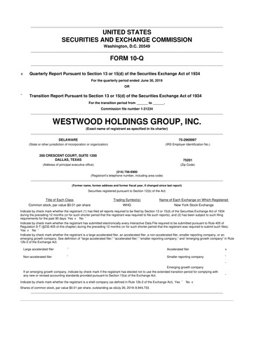 Vorschaubild Westwood Holdings Group 10-Q Quartalsbericht 2019 