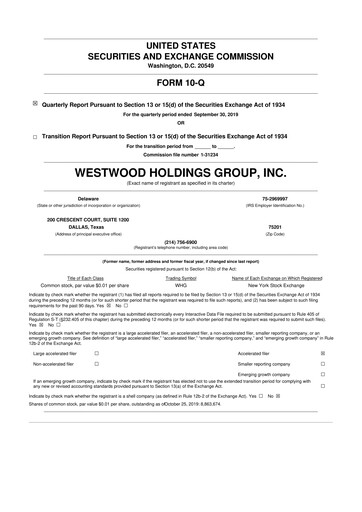 Vorschaubild Westwood Holdings Group 10-Q Quartalsbericht 2019 