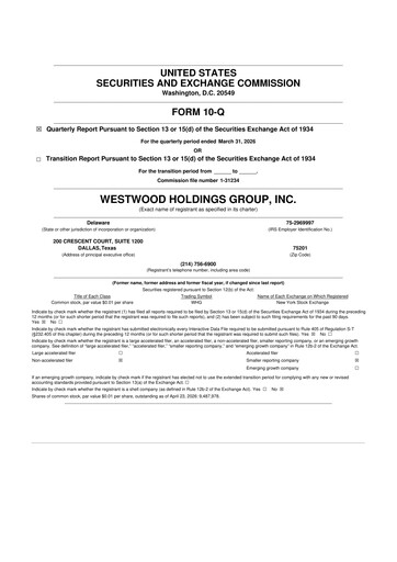 Thumbnail Westwood Holdings Group 10-Q Quarterly Report FY 