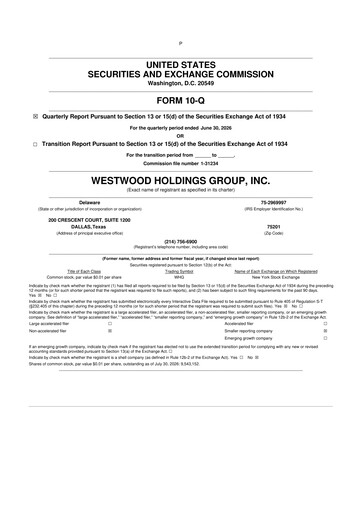 Vorschaubild Westwood Holdings Group 10-Q Quartalsbericht 2026 
