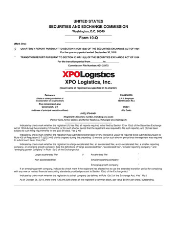 Thumbnail XPO Logistics 10-Q Quarterly Report FY2018 