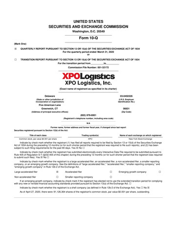 Thumbnail XPO Logistics 10-Q Quarterly Report FY2020 