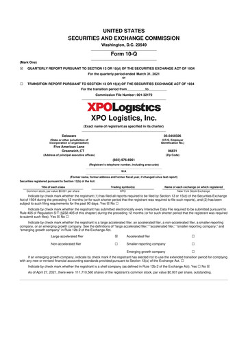 Thumbnail XPO Logistics 10-Q Quarterly Report FY2021 