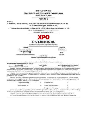 Thumbnail XPO Logistics 10-Q Quarterly Report FY2022 