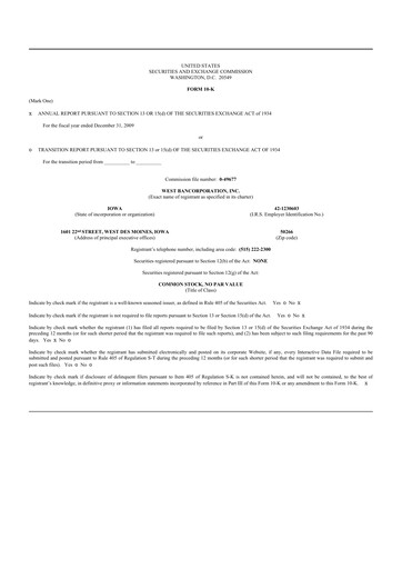Thumbnail West Bancorporation 10-K Annual Report 