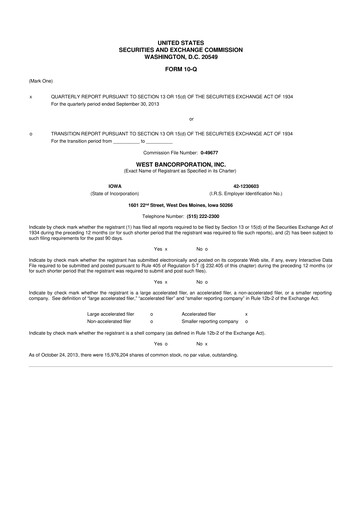 Thumbnail West Bancorporation 10-Q Quarterly Report FY2013 