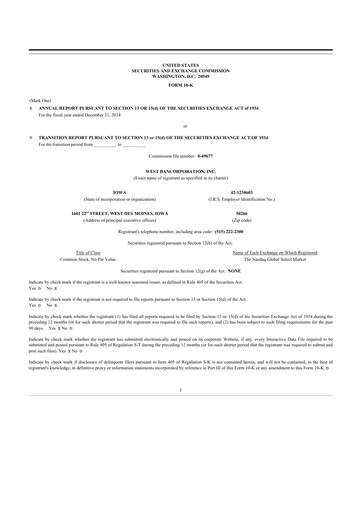 Thumbnail West Bancorporation 10-K Annual Report 2014