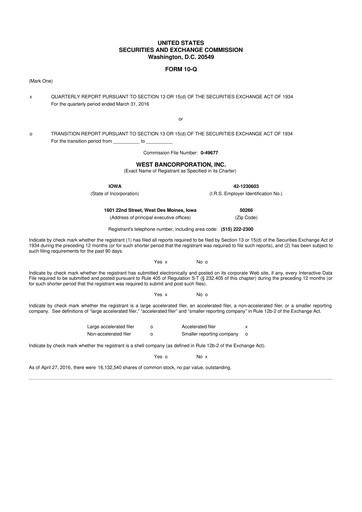 Thumbnail West Bancorporation 10-Q Quarterly Report FY2016 