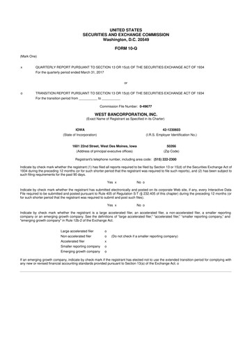 Thumbnail West Bancorporation 10-Q Quarterly Report FY2017 