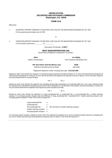 Thumbnail West Bancorporation 10-Q Quarterly Report FY2018 