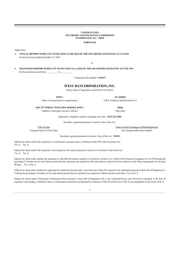 Thumbnail West Bancorporation 10-K Annual Report 2018