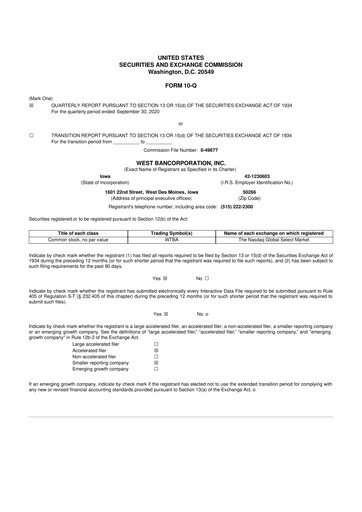 Thumbnail West Bancorporation 10-Q Quarterly Report FY2020 