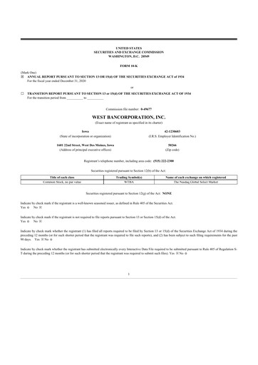 Thumbnail West Bancorporation 10-K Annual Report 