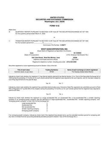 Thumbnail West Bancorporation 10-Q Quarterly Report FY2022 
