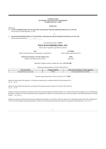 Thumbnail West Bancorporation 10-K Annual Report 