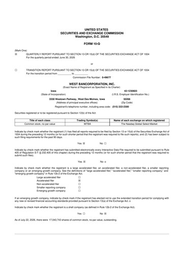 Thumbnail West Bancorporation 10-Q Quarterly Report FY2026 
