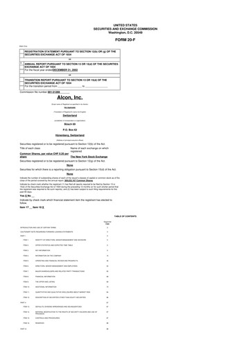 Thumbnail Alcon 20-F Annual Report 