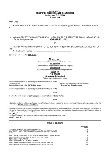 Thumbnail Alcon 20-F Annual Report 