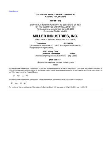 Thumbnail Miller Industries 10-Q Quarterly Report FY 