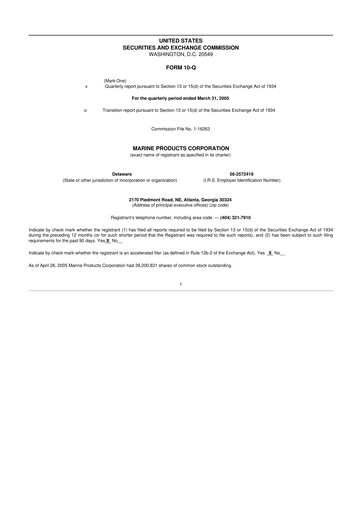 Thumbnail Marine Products Corporation 10-Q Quarterly Report FY 