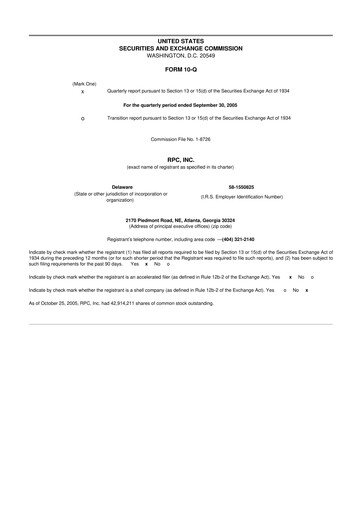 Miniature RPC, Inc. 10-Q Rapport trimestriel  