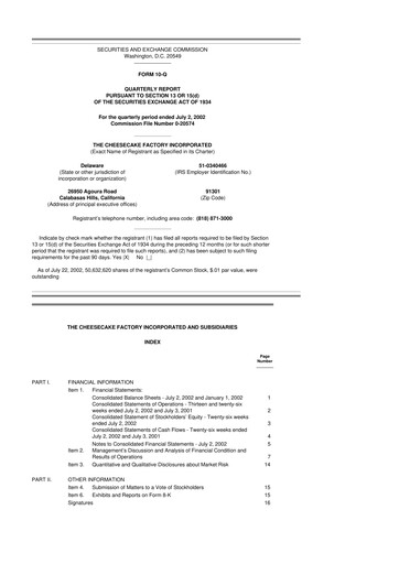 Thumbnail The Cheesecake Factory
 10-Q Quarterly Report FY 