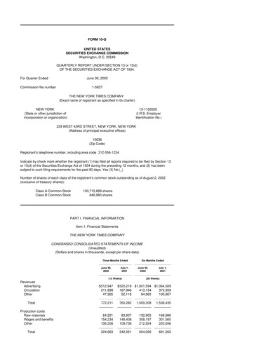 Thumbnail New York Times 10-Q Quarterly Report FY 