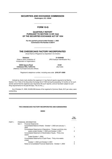 Thumbnail The Cheesecake Factory
 10-Q Quarterly Report FY 