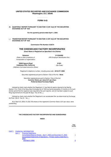 Thumbnail The Cheesecake Factory
 10-Q Quarterly Report FY 