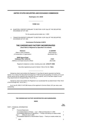 Thumbnail The Cheesecake Factory
 10-Q Quarterly Report FY 