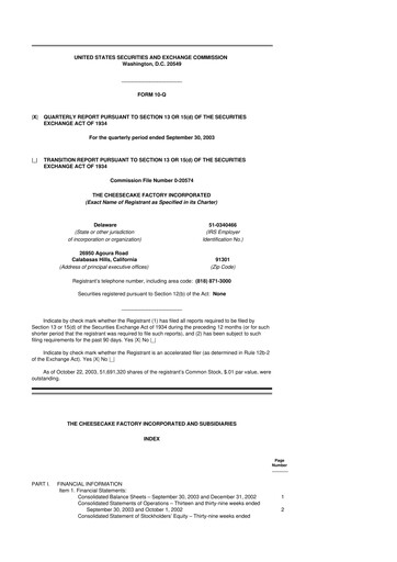 Thumbnail The Cheesecake Factory
 10-Q Quarterly Report FY 