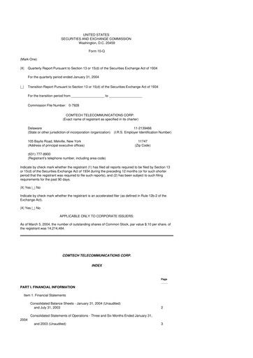 Vorschaubild Comtech Telecommunications 10-Q Quartalsbericht  