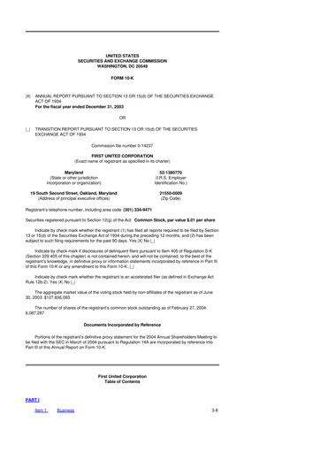 Thumbnail First United Corporation 10-K Annual Report 