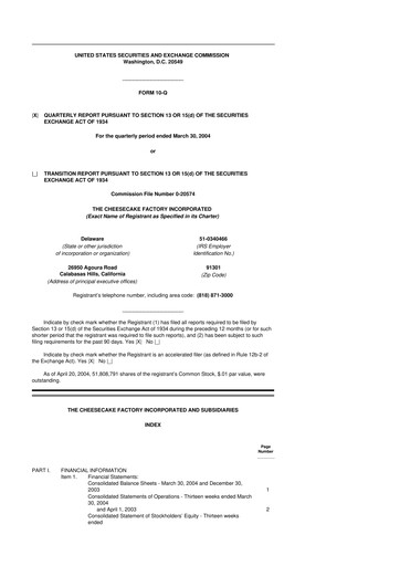 Thumbnail The Cheesecake Factory
 10-Q Quarterly Report FY 