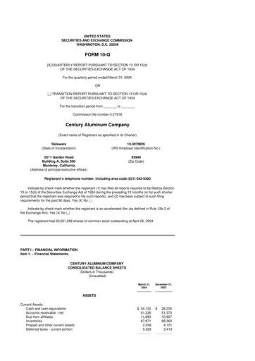 Thumbnail Century Aluminum
 10-Q Quarterly Report FY 