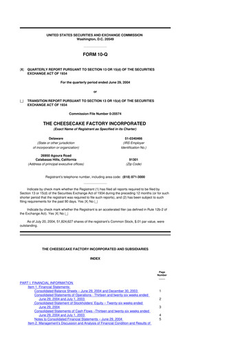 Thumbnail The Cheesecake Factory
 10-Q Quarterly Report FY 