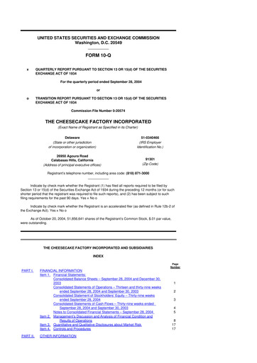 Thumbnail The Cheesecake Factory
 10-Q Quarterly Report FY 