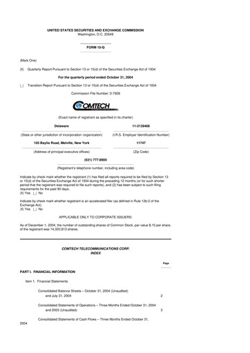 Vorschaubild Comtech Telecommunications 10-Q Quartalsbericht  