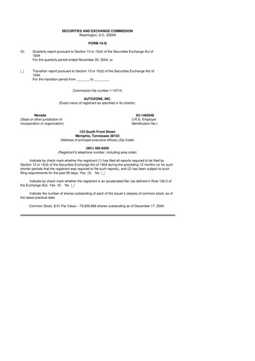 Thumbnail AutoZone 10-Q Quarterly Report FY 