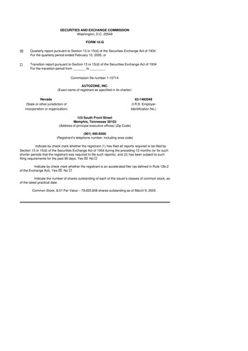 Thumbnail AutoZone 10-Q Quarterly Report FY 