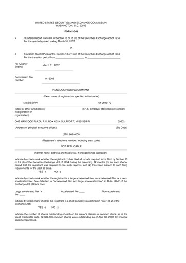 Thumbnail Hancock Whitney 10-Q Quarterly Report FY 