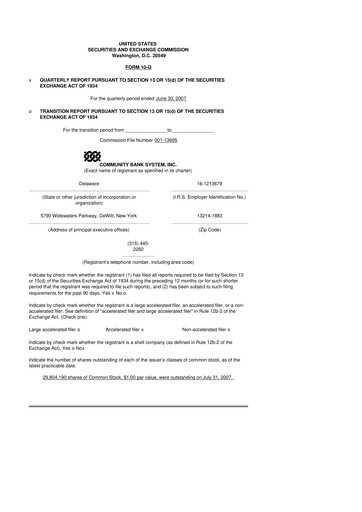 Thumbnail Community Financial System 10-Q Quarterly Report FY 