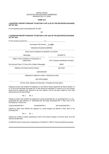 Thumbnail Hancock Whitney 10-Q Quarterly Report FY 